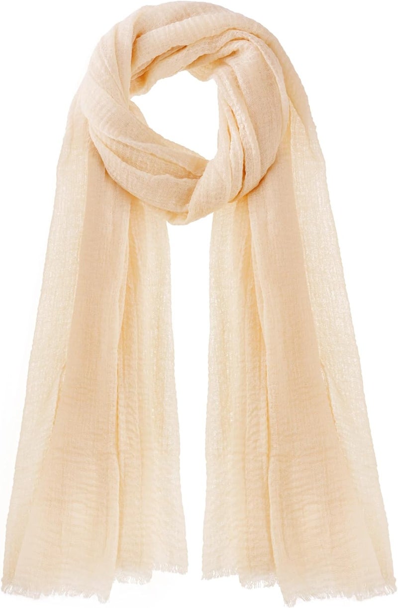 Nydotd Women Summer Cotton Linen Scarf Crinkle Long Beach Shawl Wrap hijab with Fringe - Image 1